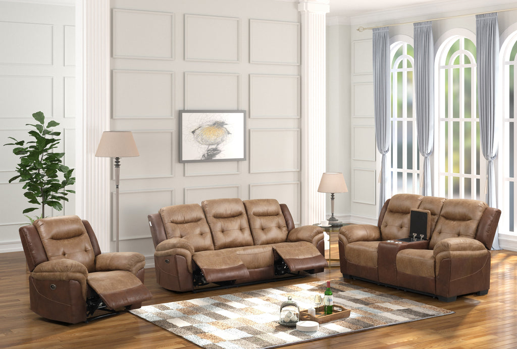 Two-Tone Brown 3-Piece Reclining Living Room Set with Console Loveseat