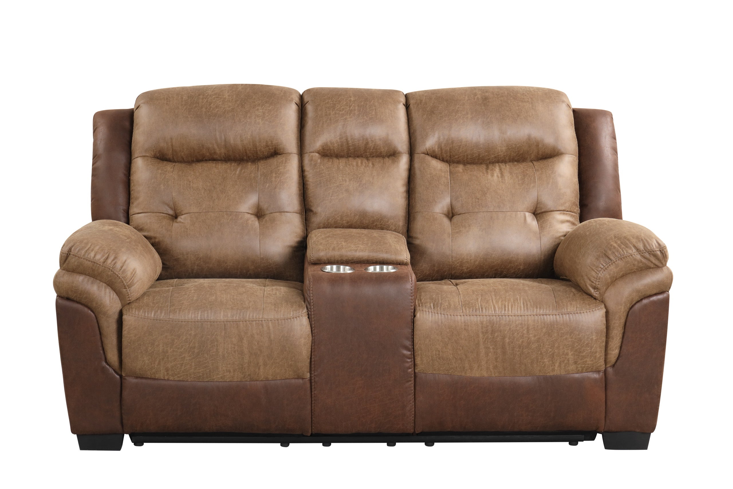 Two-Tone Brown 3-Piece Reclining Living Room Set with Console Loveseat