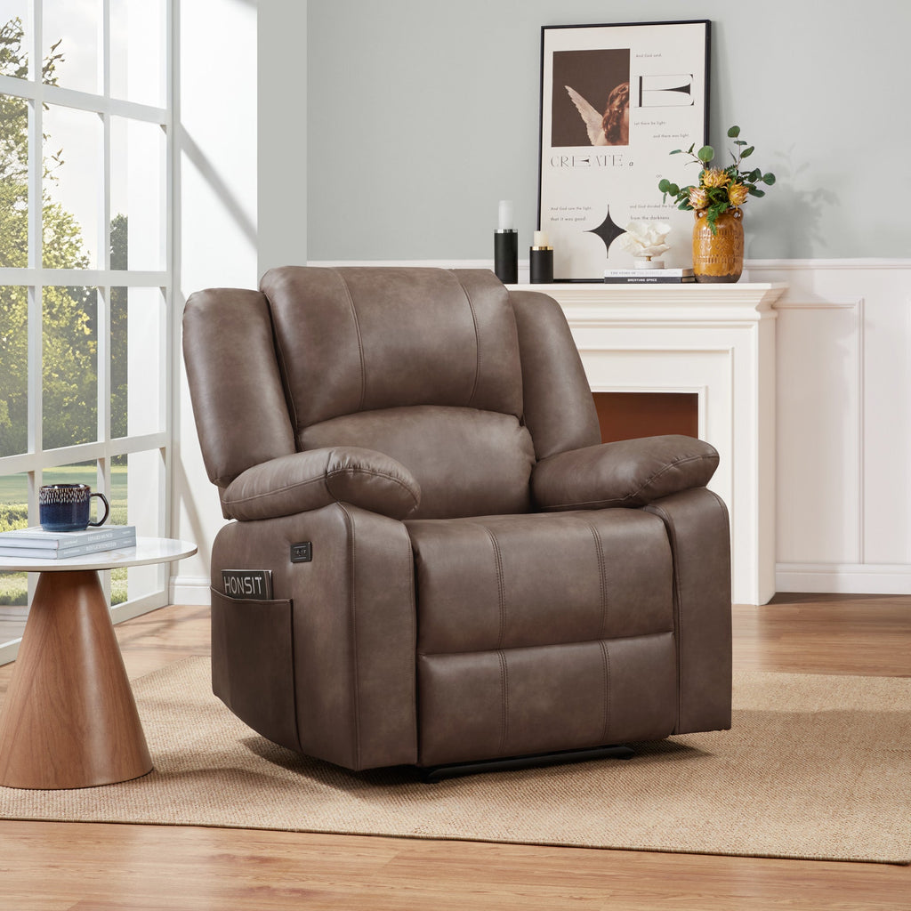 Power Recliner with USB Charging - Brown