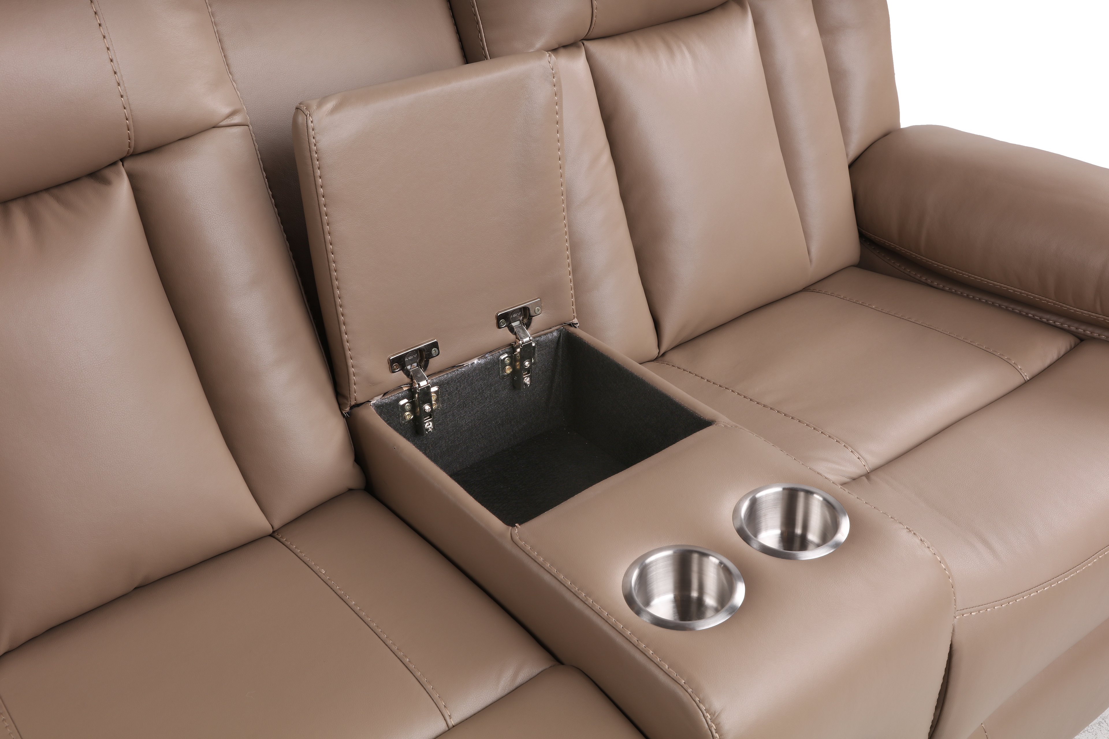 Light Brown 3-Piece Power Reclining Sectional with LED Lighting, Console & Speaker