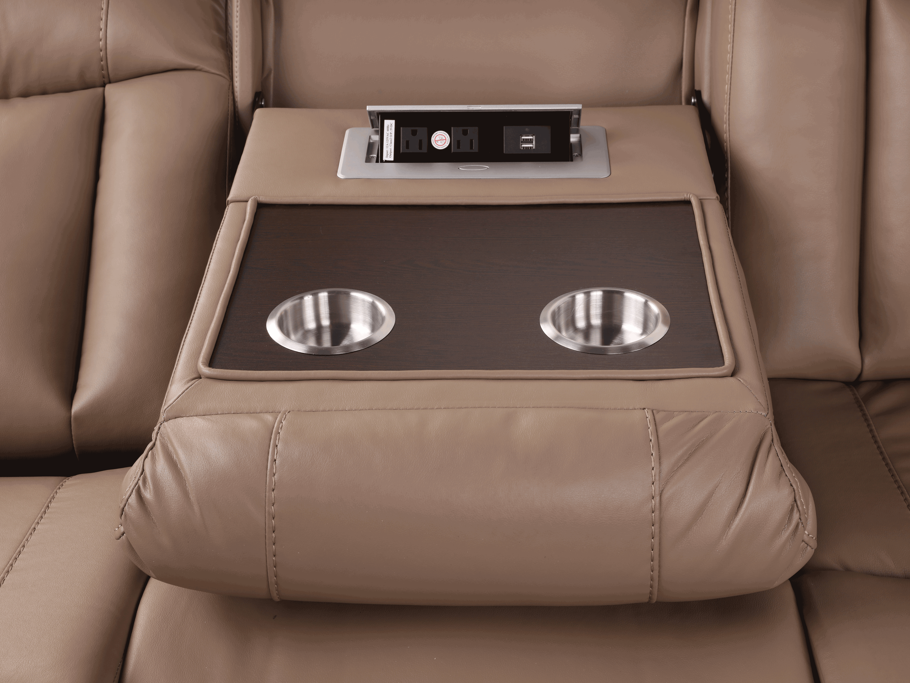 Light Brown 3-Piece Power Reclining Sectional with LED Lighting, Console & Speaker