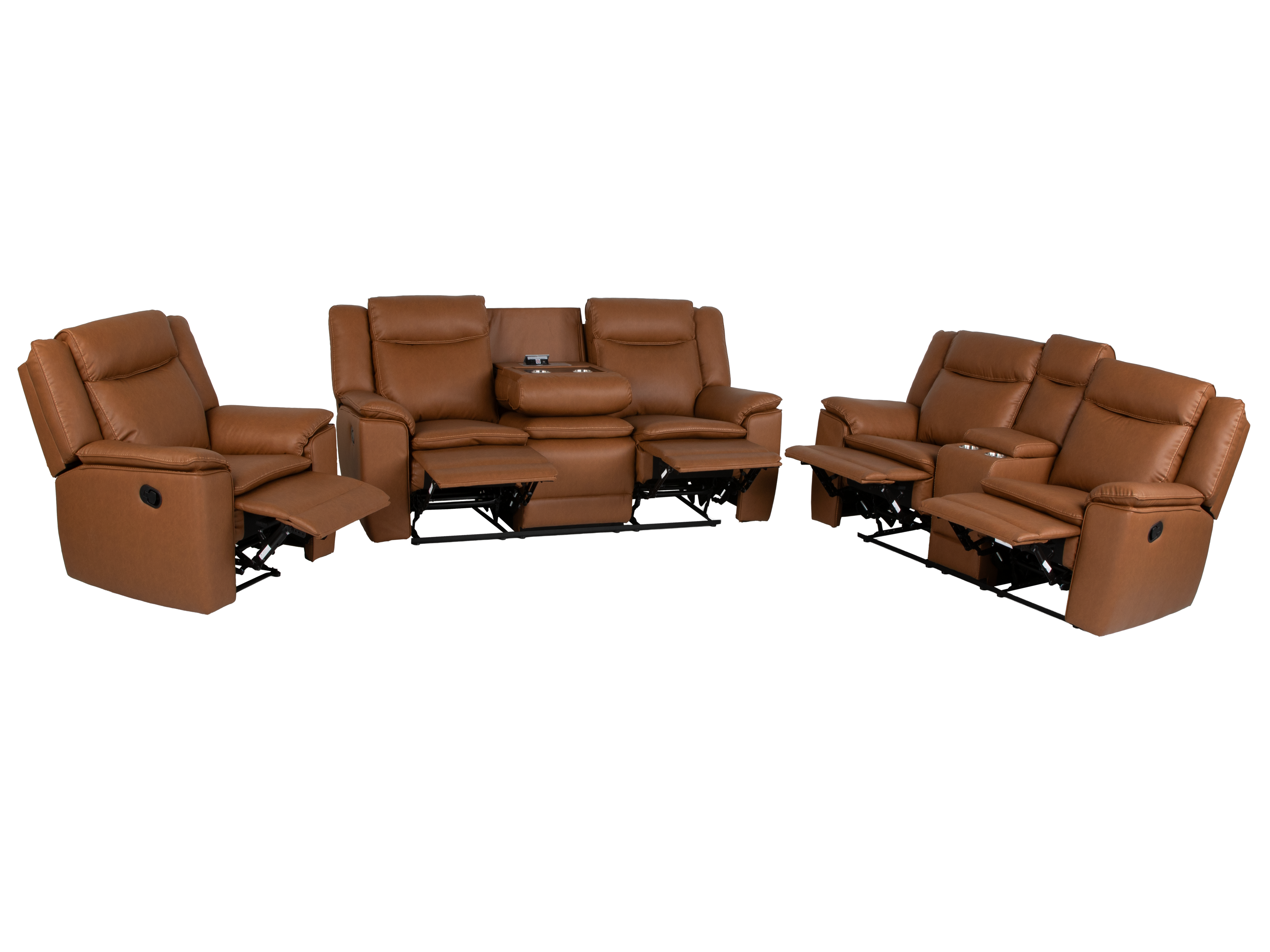 3 Piece Camel Manual Reclining Living Room Set with Console and Wireless Charging