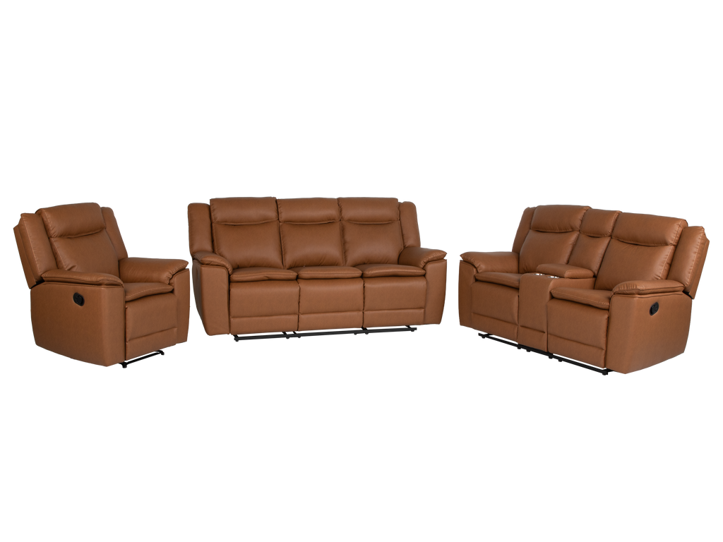 3 Piece Camel Manual Reclining Living Room Set with Console and Wireless Charging
