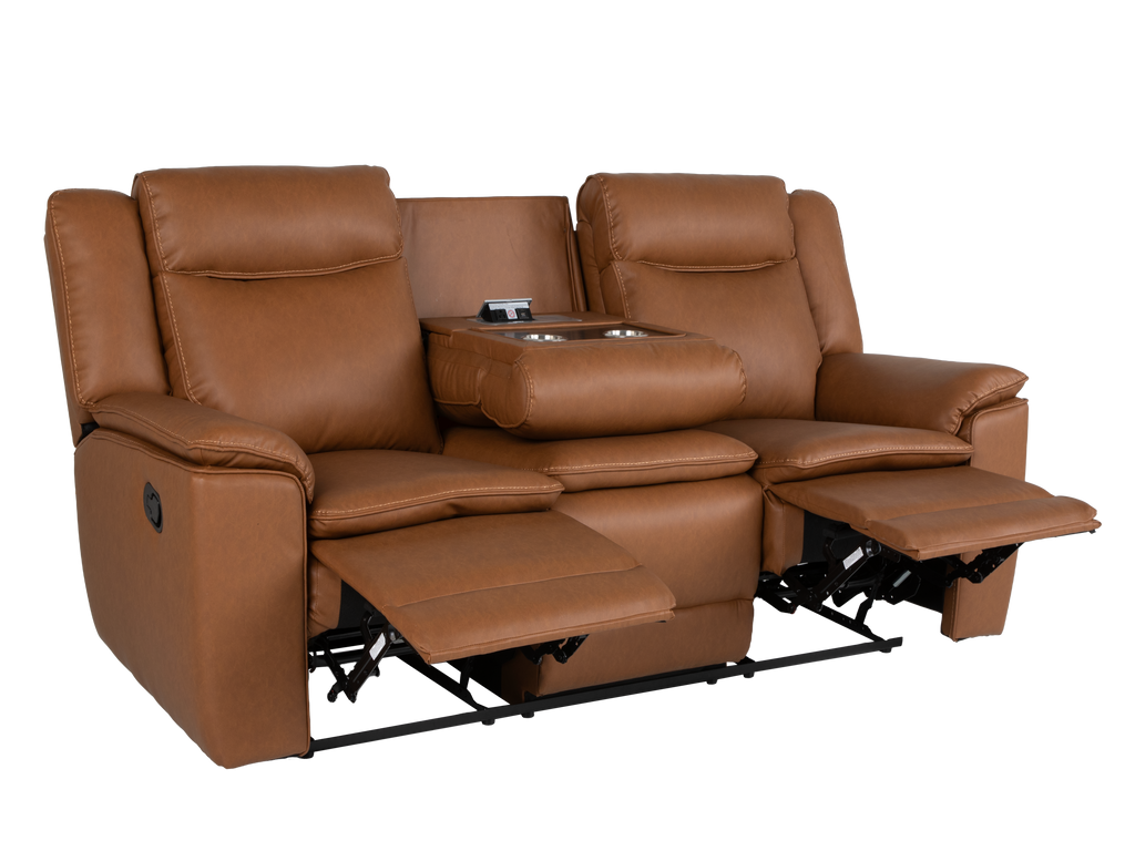 3 Piece Camel Manual Reclining Living Room Set with Console and Wireless Charging