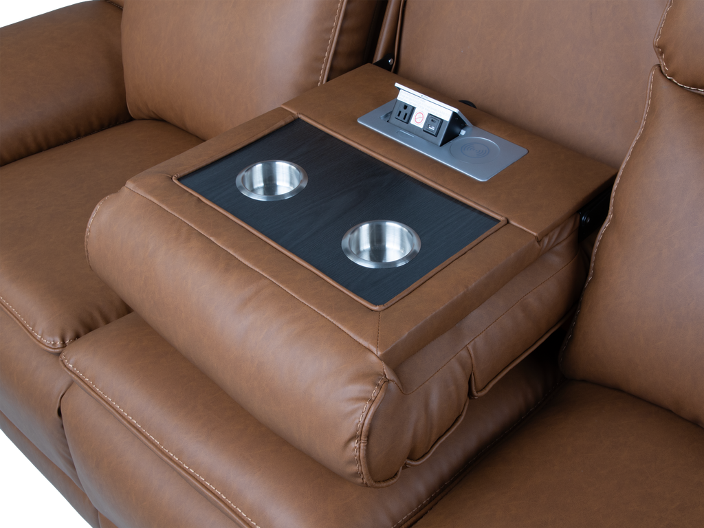 3 Piece Camel Manual Reclining Living Room Set with Console and Wireless Charging