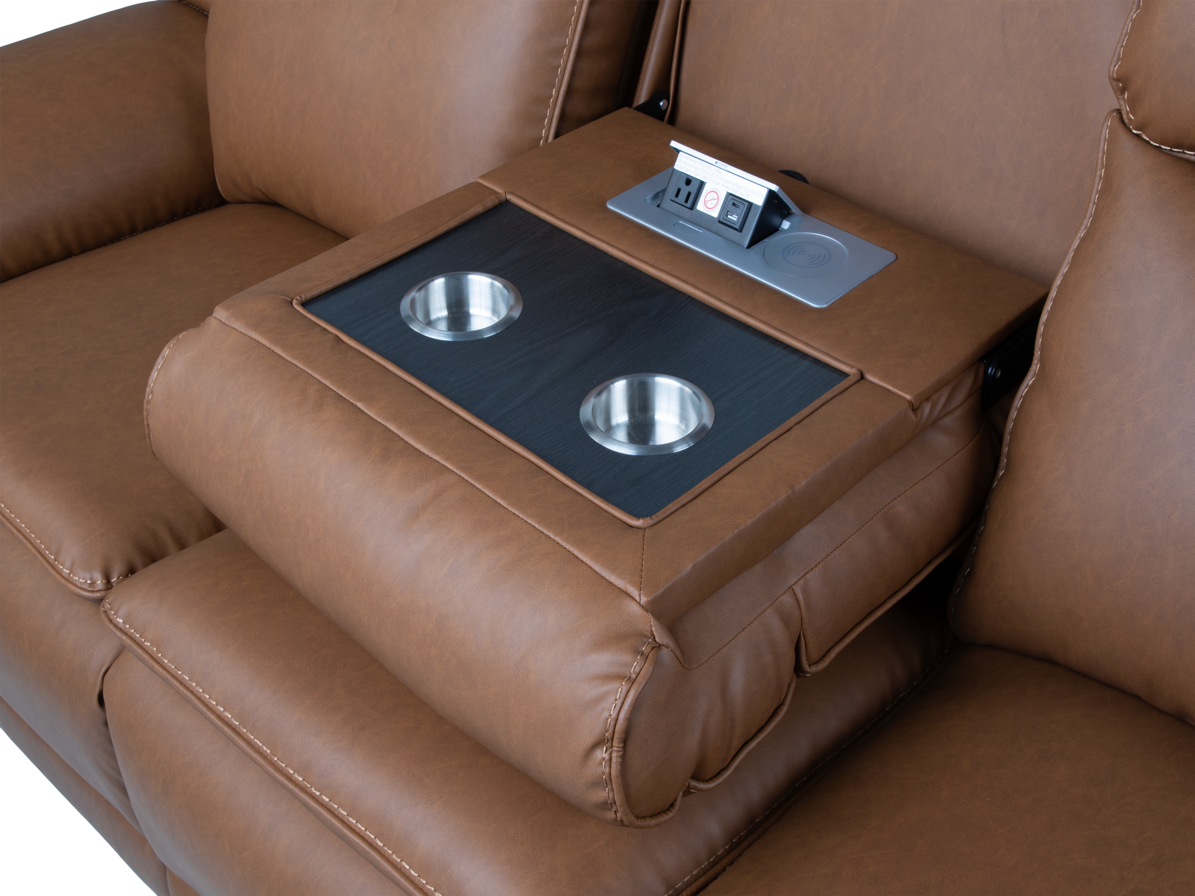 3 Piece Camel Manual Reclining Living Room Set with Console and Wireless Charging