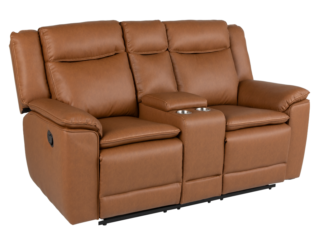 3 Piece Camel Manual Reclining Living Room Set with Console and Wireless Charging