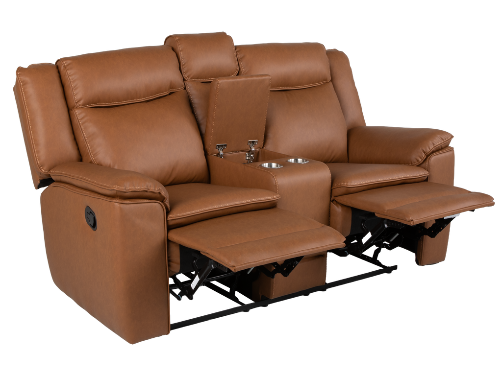 3 Piece Camel Manual Reclining Living Room Set with Console and Wireless Charging