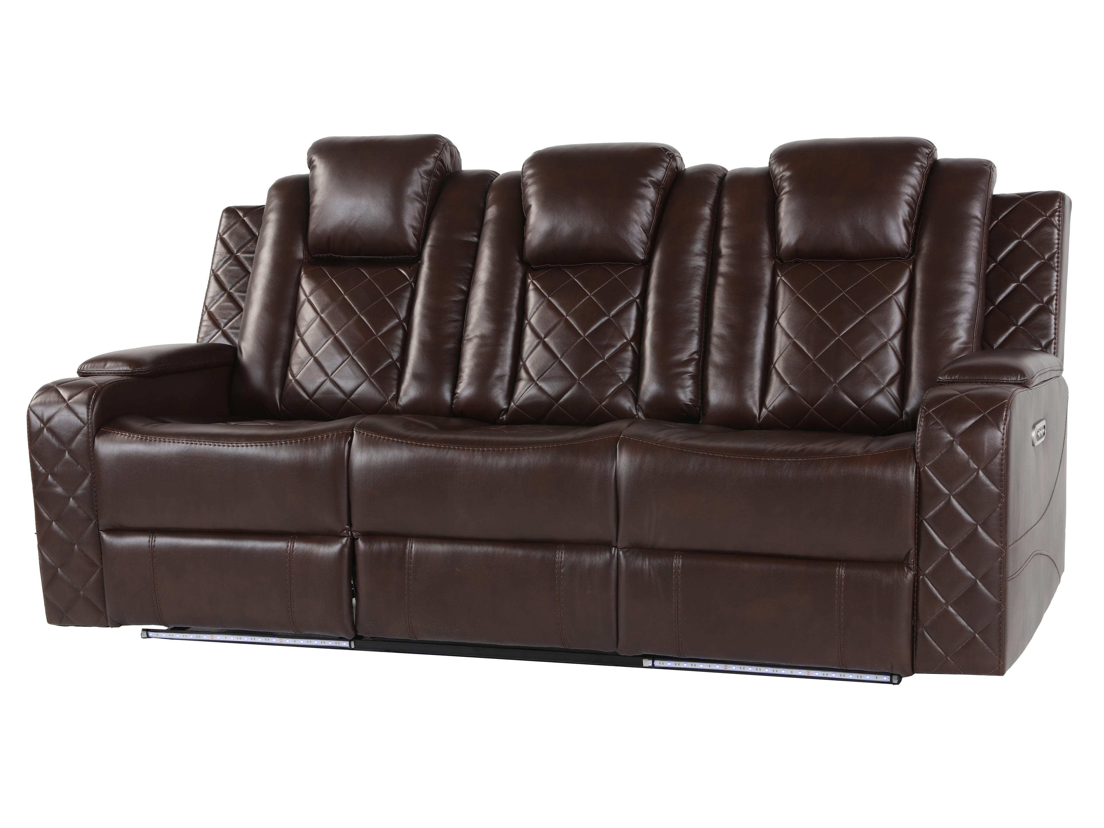Brown 3 Piece Power Reclining Living Room Set w/ Power Headrests, LED, USB & Console Audio