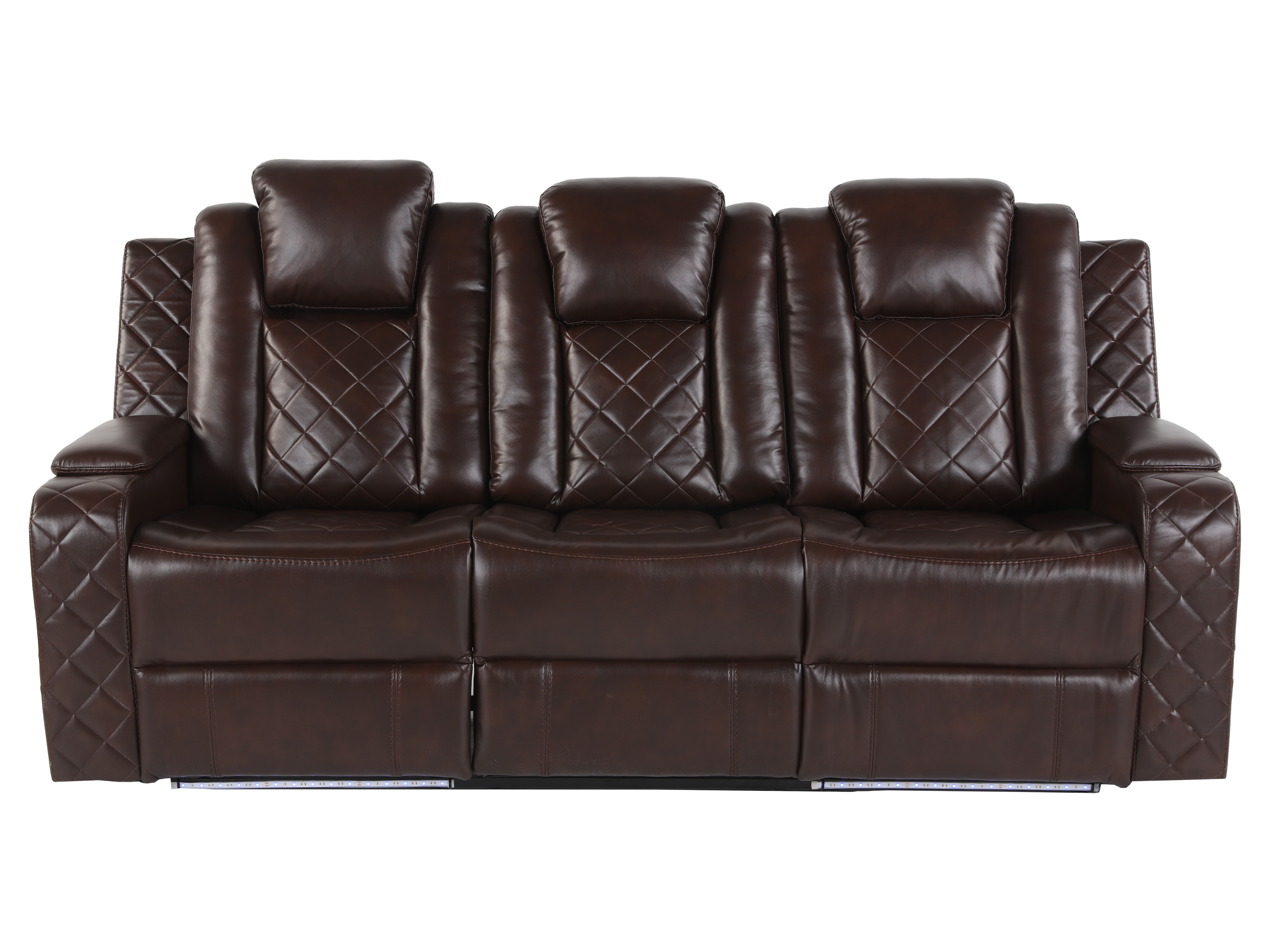 Brown 3 Piece Power Reclining Living Room Set w/ Power Headrests, LED, USB & Console Audio