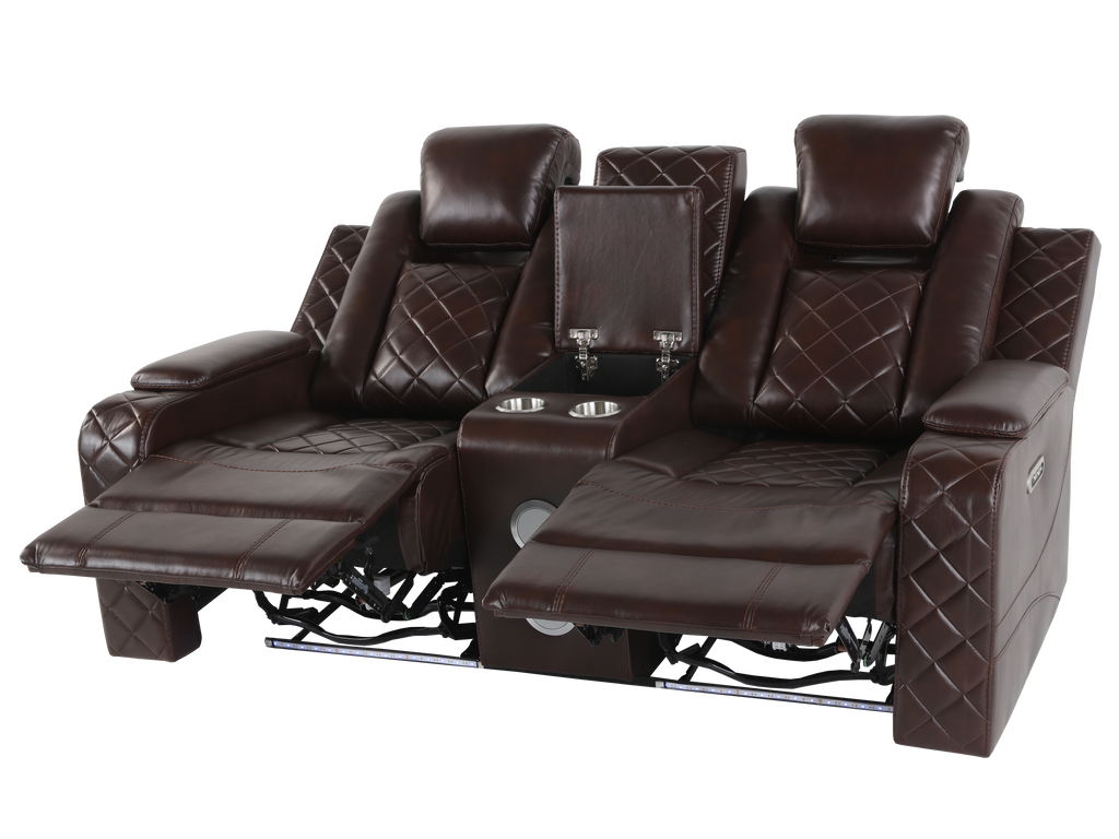 Brown 3 Piece Power Reclining Living Room Set w/ Power Headrests, LED, USB & Console Audio