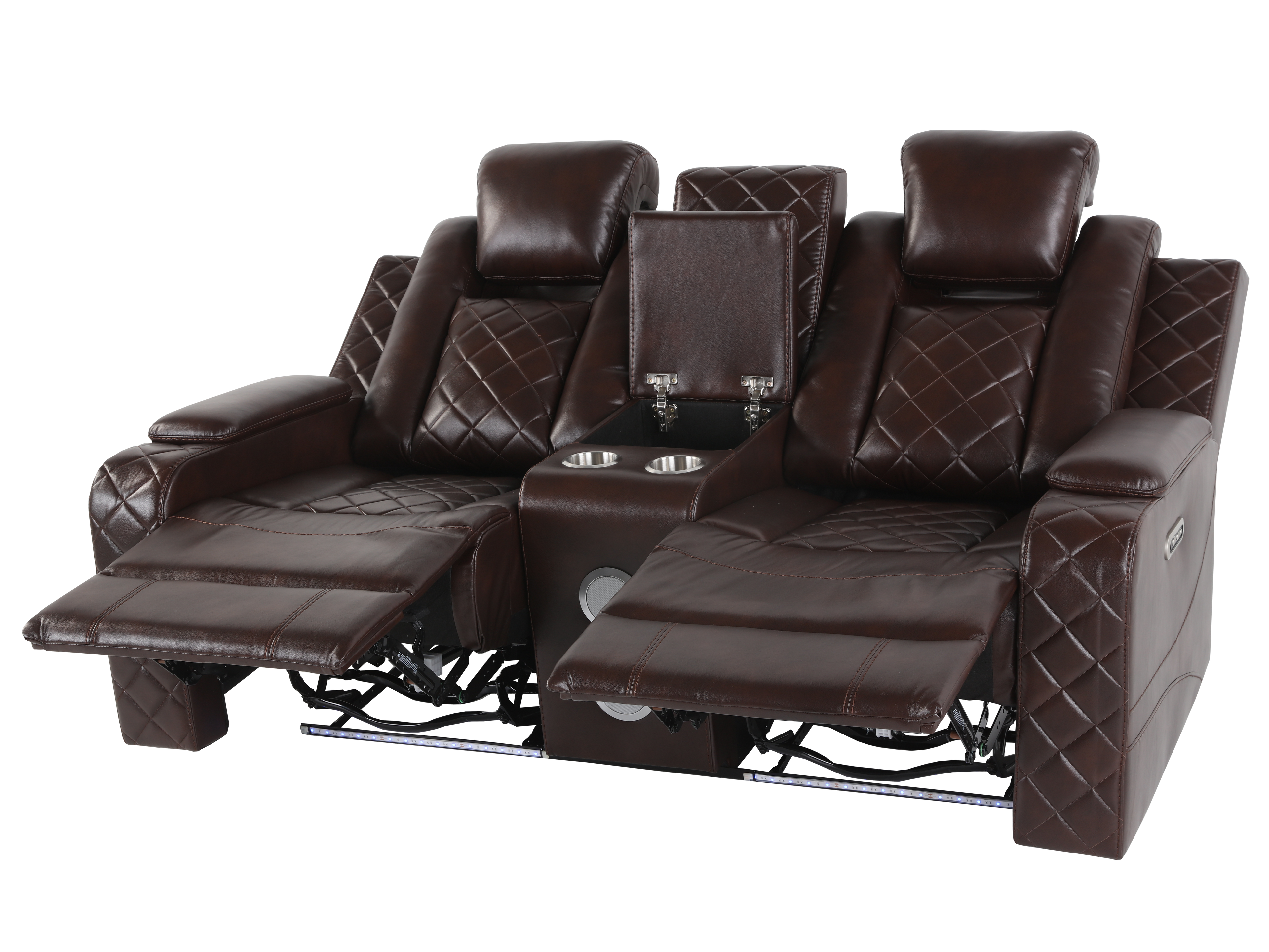 Brown 3 Piece Power Reclining Living Room Set w/ Power Headrests, LED, USB & Console Audio