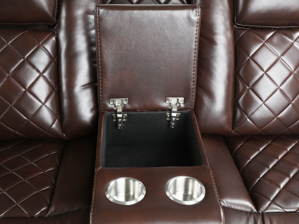 Brown 3 Piece Power Reclining Living Room Set w/ Power Headrests, LED, USB & Console Audio