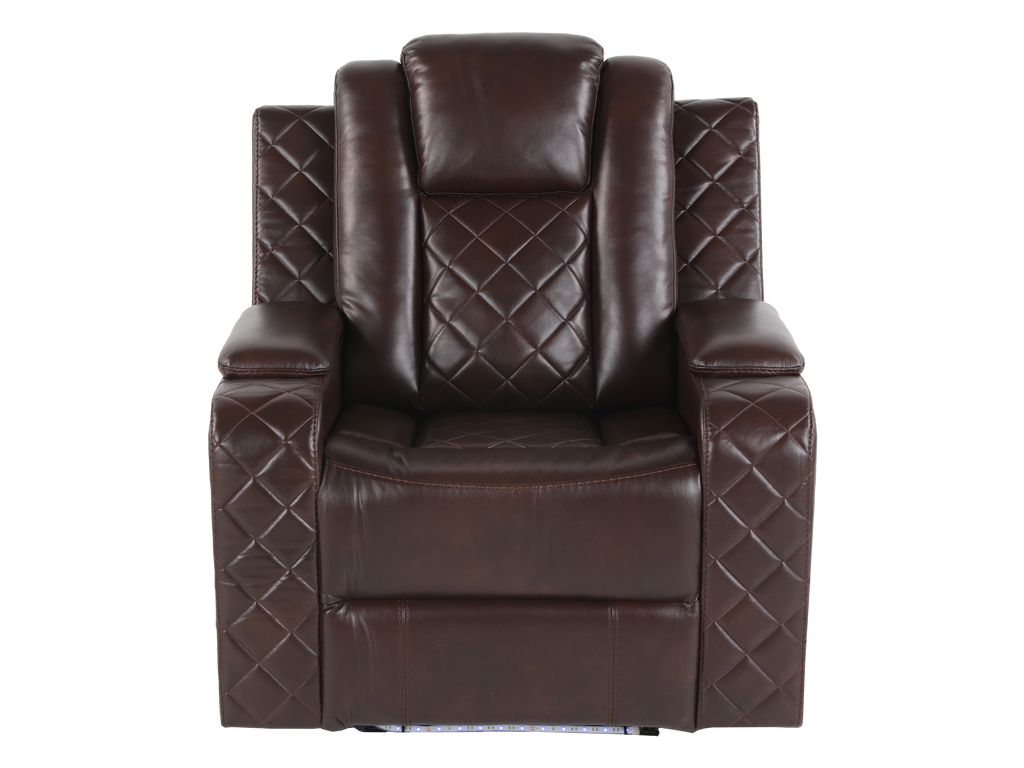 Brown 3 Piece Power Reclining Living Room Set w/ Power Headrests, LED, USB & Console Audio