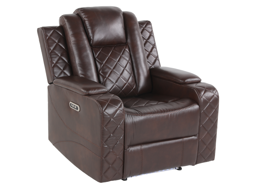 Brown 3 Piece Power Reclining Living Room Set w/ Power Headrests, LED, USB & Console Audio