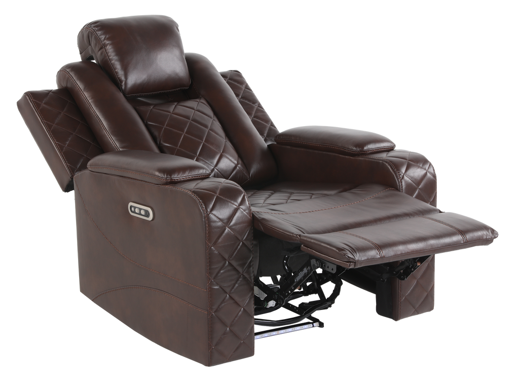 Brown 3 Piece Power Reclining Living Room Set w/ Power Headrests, LED, USB & Console Audio