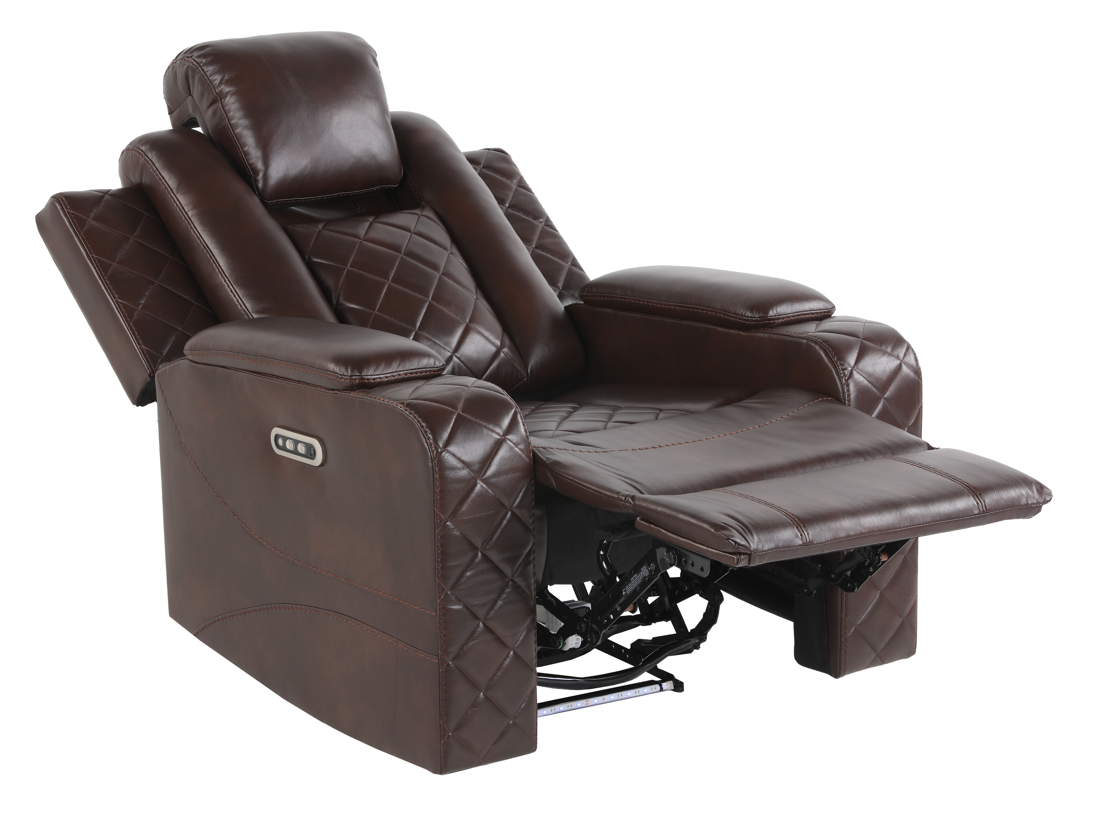 Brown 3 Piece Power Reclining Living Room Set w/ Power Headrests, LED, USB & Console Audio