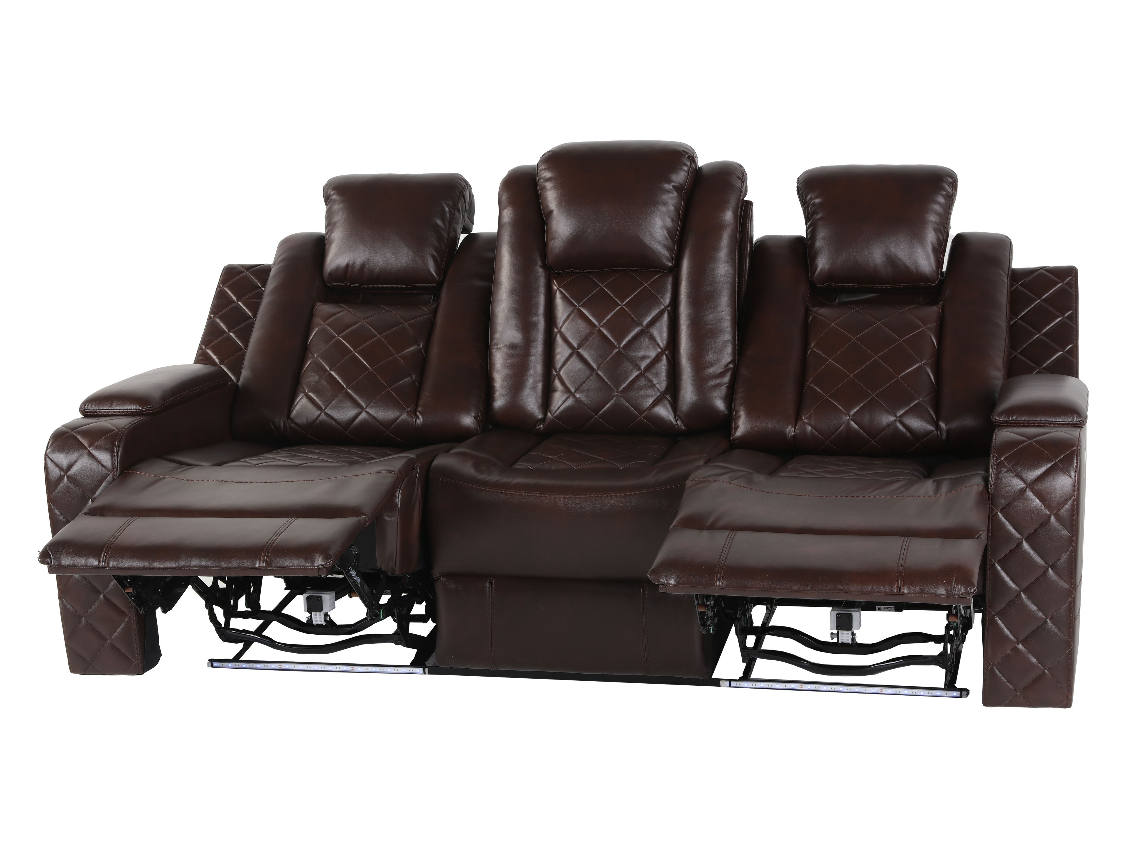 Brown 3 Piece Power Reclining Living Room Set w/ Power Headrests, LED, USB & Console Audio