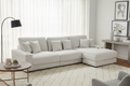 Beige Corduroy Sectional Sofa with Chaise Lounge & Pillows