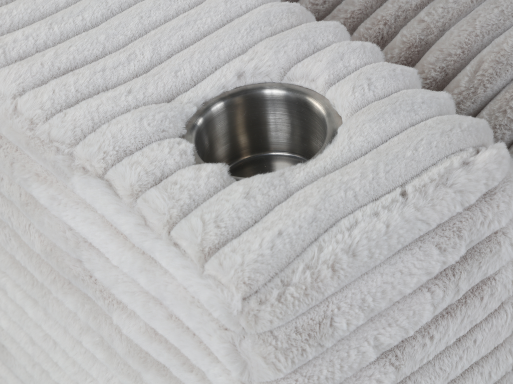 Beige Corduroy Sectional Sofa with Chaise Lounge & Pillows