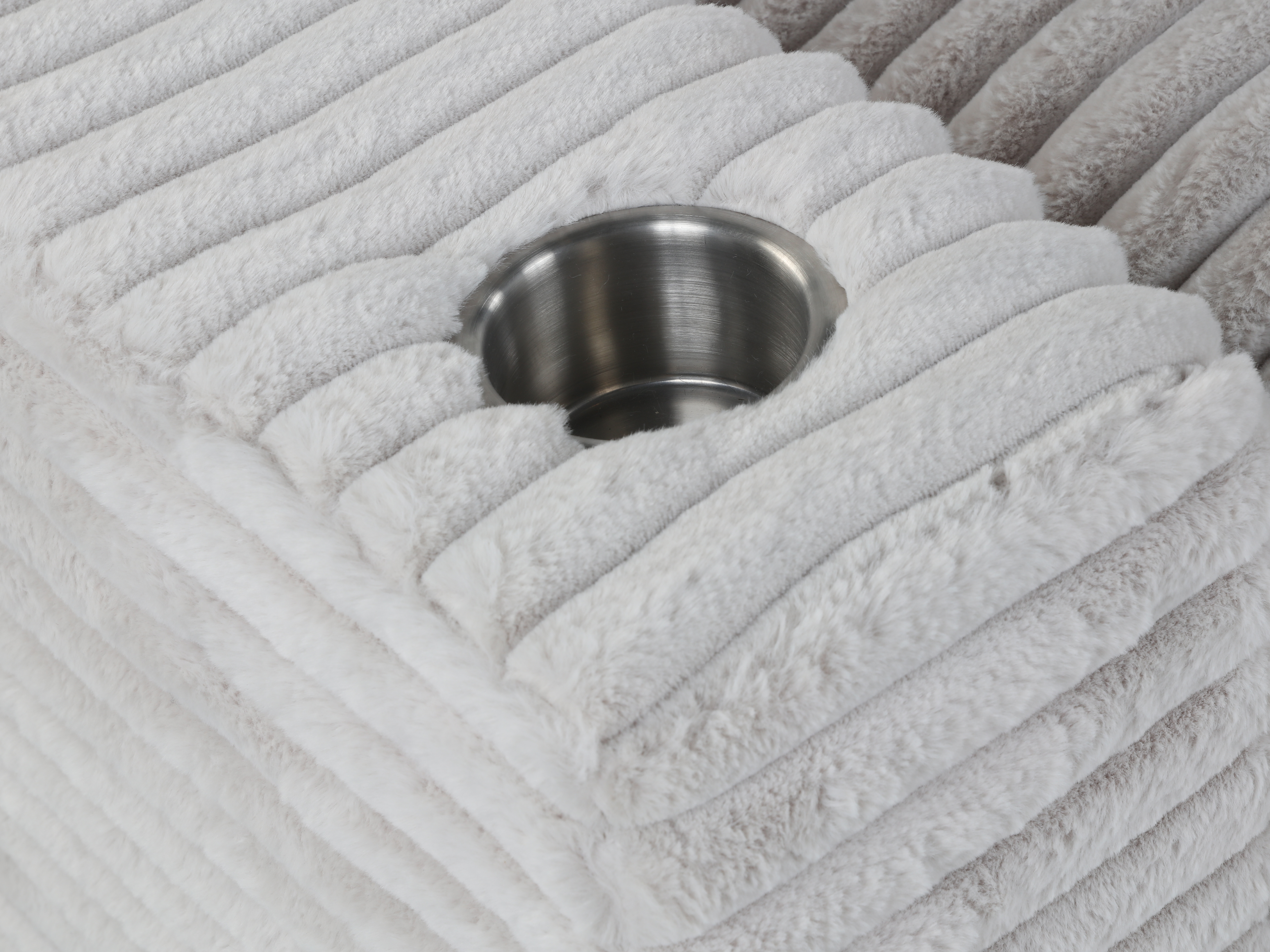 Beige Corduroy Sectional Sofa with Chaise Lounge & Pillows