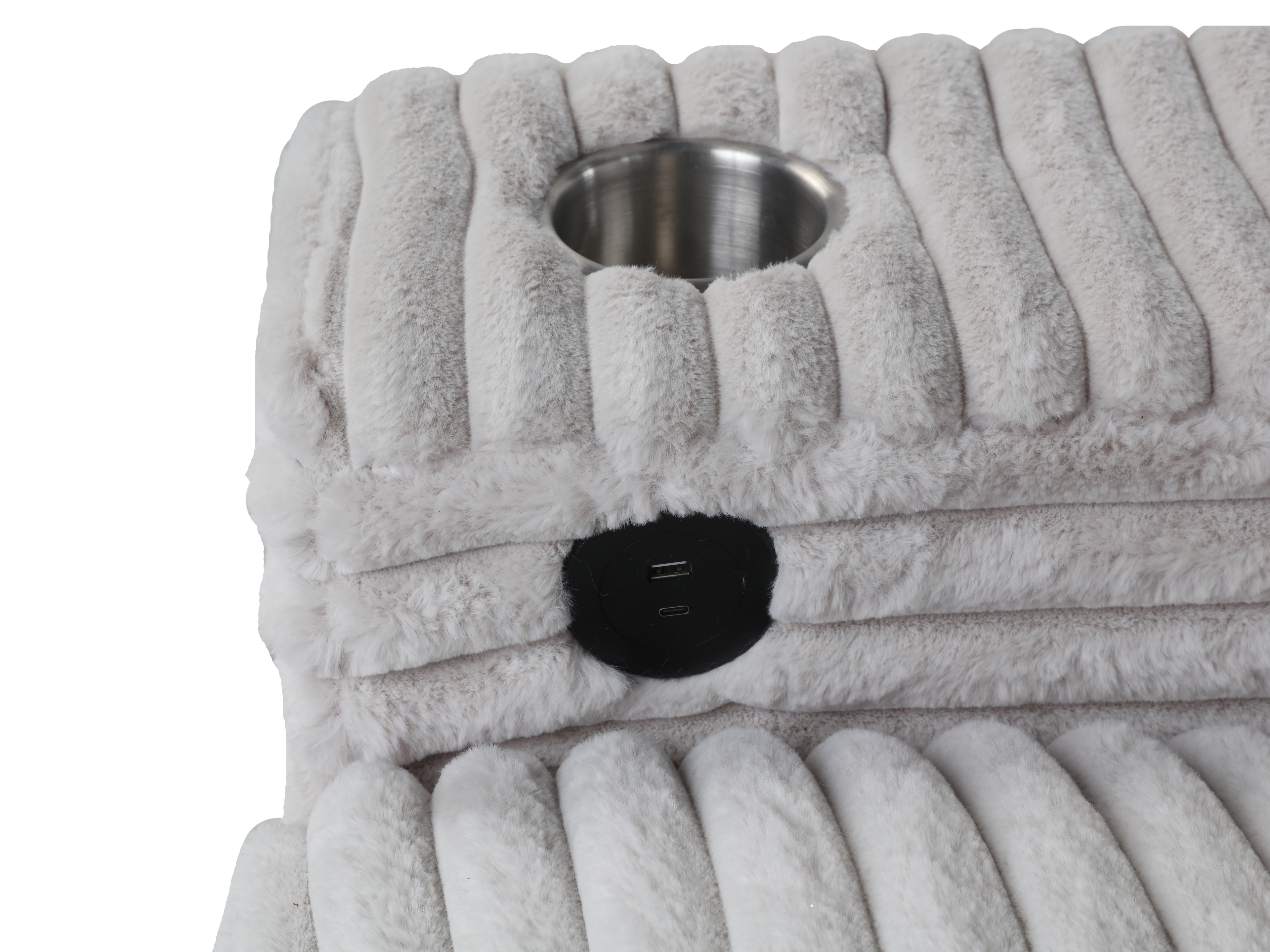 Beige Corduroy Sectional Sofa with Chaise Lounge & Pillows