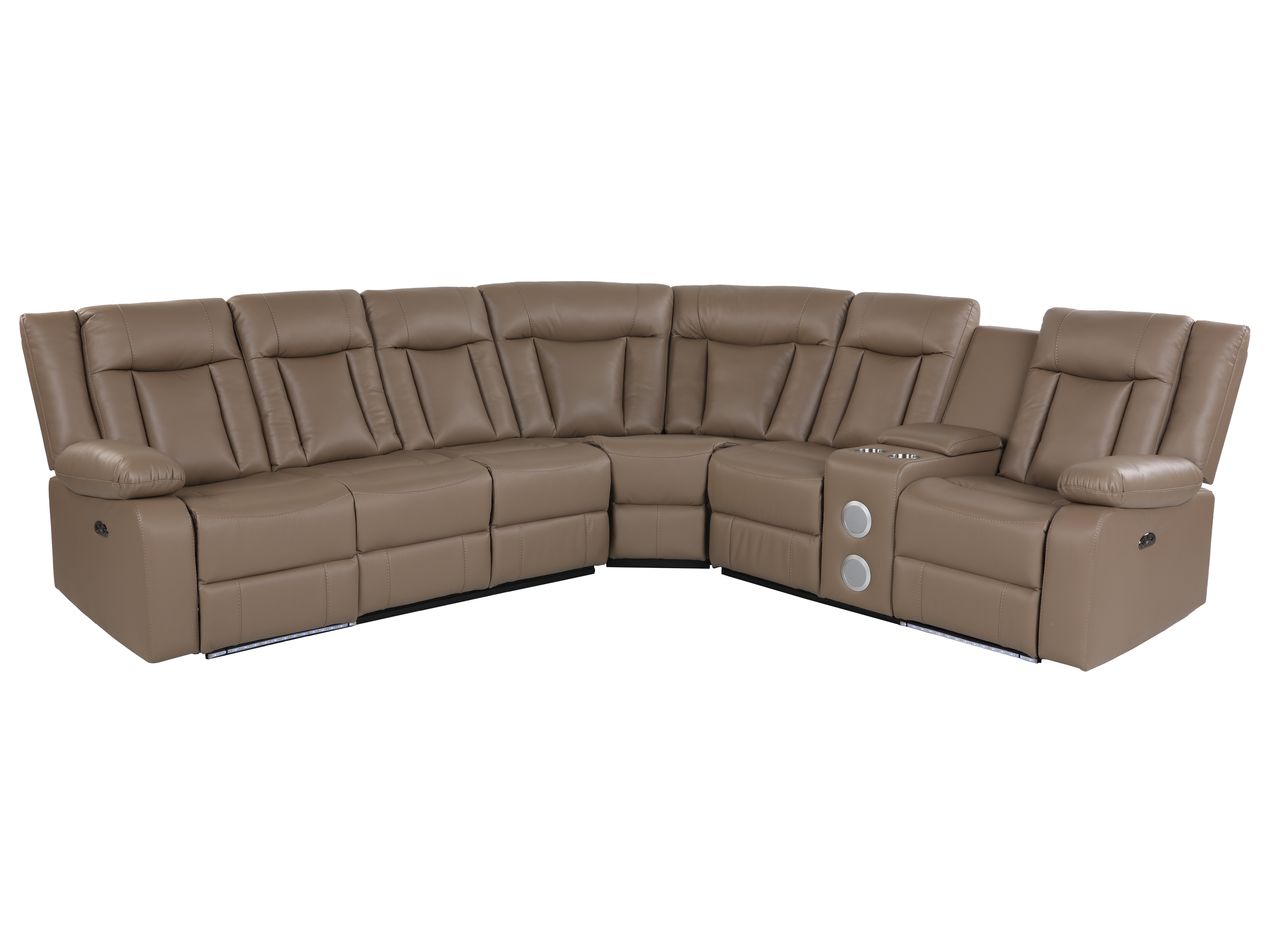 Light Brown 3-Piece Power Reclining Sectional with LED Lighting, Console & Speaker