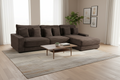 Brown Corduroy Sectional Sofa with Chaise Lounge & Pillows