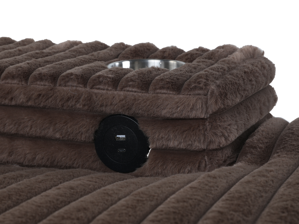 Brown Corduroy Sectional Sofa with Chaise Lounge & Pillows