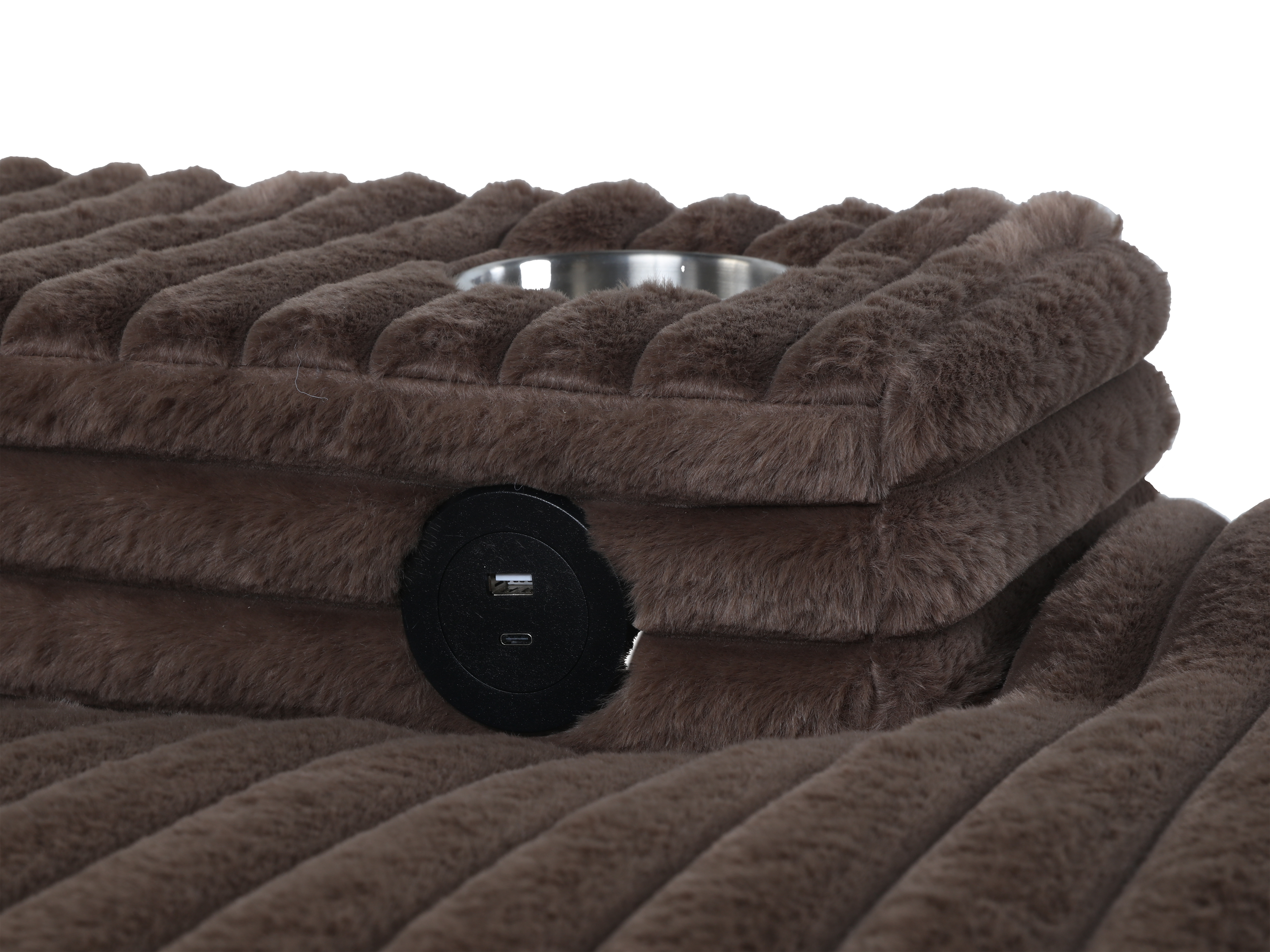 Brown Corduroy Sectional Sofa with Chaise Lounge & Pillows